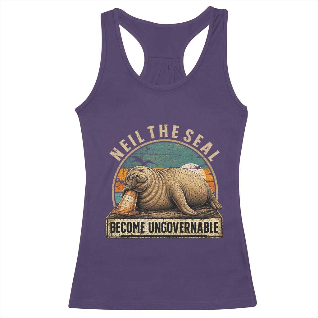 Neil The Seal Become Ungovernable Racerback Tank Top Funny Elephant Seal Meme TS14 Purple Print Your Wear