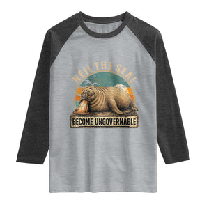 Neil The Seal Become Ungovernable Raglan Shirt Funny Elephant Seal Meme TS14 Heather Gray Heather Charcoal Print Your Wear