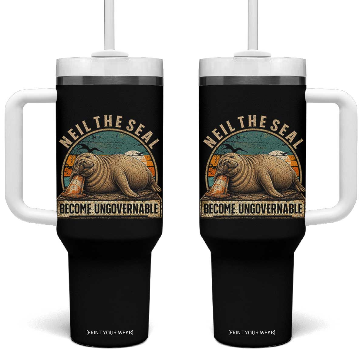 Neil The Seal Become Ungovernable Tumbler With Handle Funny Elephant Seal Meme TS14 One Size: 40 oz Black Print Your Wear