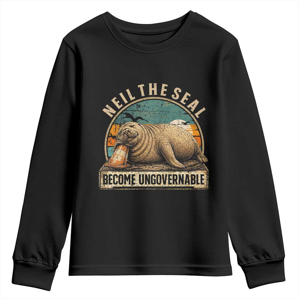 Neil The Seal Become Ungovernable Youth Sweatshirt Funny Elephant Seal Meme TS14 Black Print Your Wear