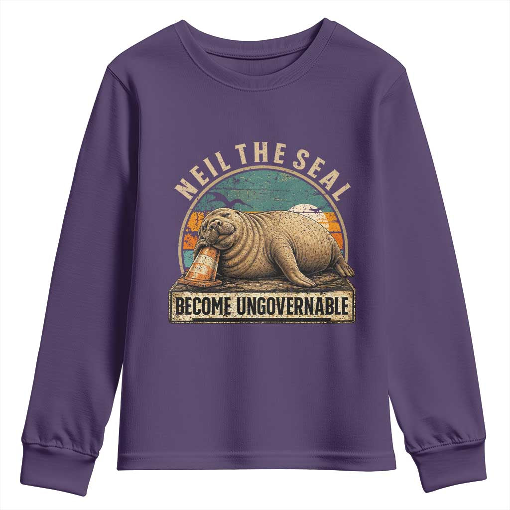Neil The Seal Become Ungovernable Youth Sweatshirt Funny Elephant Seal Meme TS14 Purple Print Your Wear