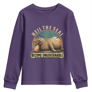 Neil The Seal Become Ungovernable Youth Sweatshirt Funny Elephant Seal Meme TS14 Purple Print Your Wear