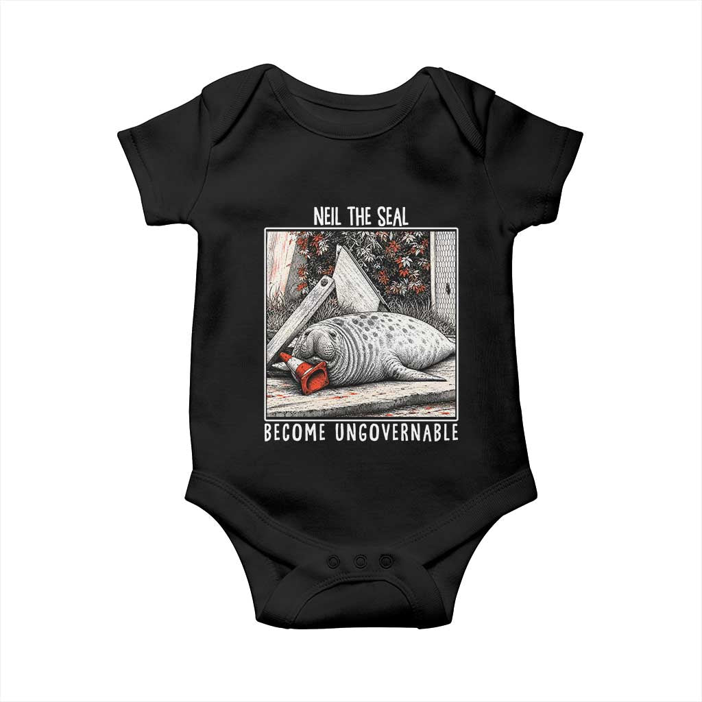 Neil The Seal Become Ungovernable Baby Onesie Vintage Elephant Seal Animal Meme TS14 Black Print Your Wear