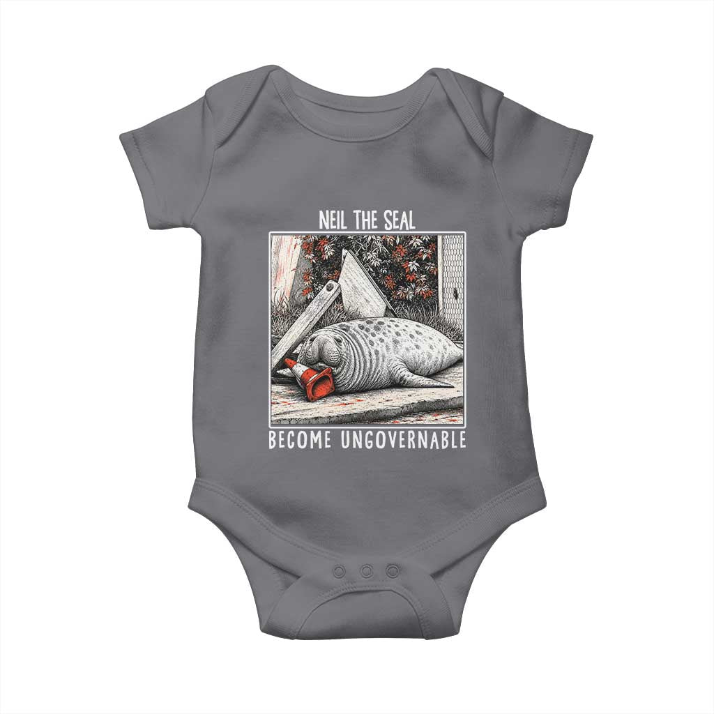 Neil The Seal Become Ungovernable Baby Onesie Vintage Elephant Seal Animal Meme TS14 Charcoal Print Your Wear