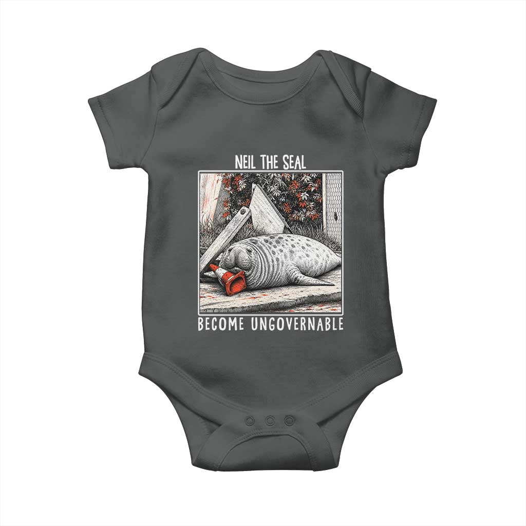 Neil The Seal Become Ungovernable Baby Onesie Vintage Elephant Seal Animal Meme TS14 Dark Heather Print Your Wear