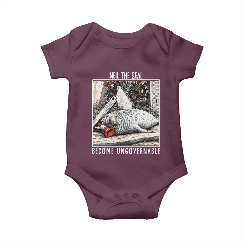 Neil The Seal Become Ungovernable Baby Onesie Vintage Elephant Seal Animal Meme TS14 Maroon Print Your Wear