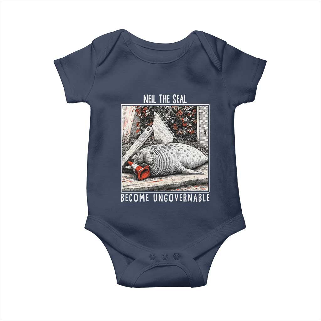 Neil The Seal Become Ungovernable Baby Onesie Vintage Elephant Seal Animal Meme TS14 Navy Print Your Wear