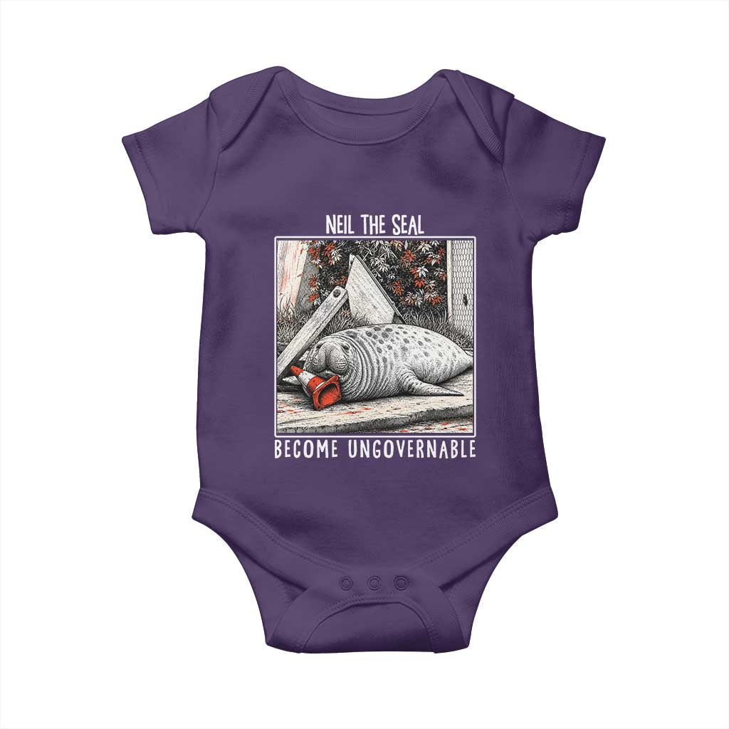 Neil The Seal Become Ungovernable Baby Onesie Vintage Elephant Seal Animal Meme TS14 Purple Print Your Wear
