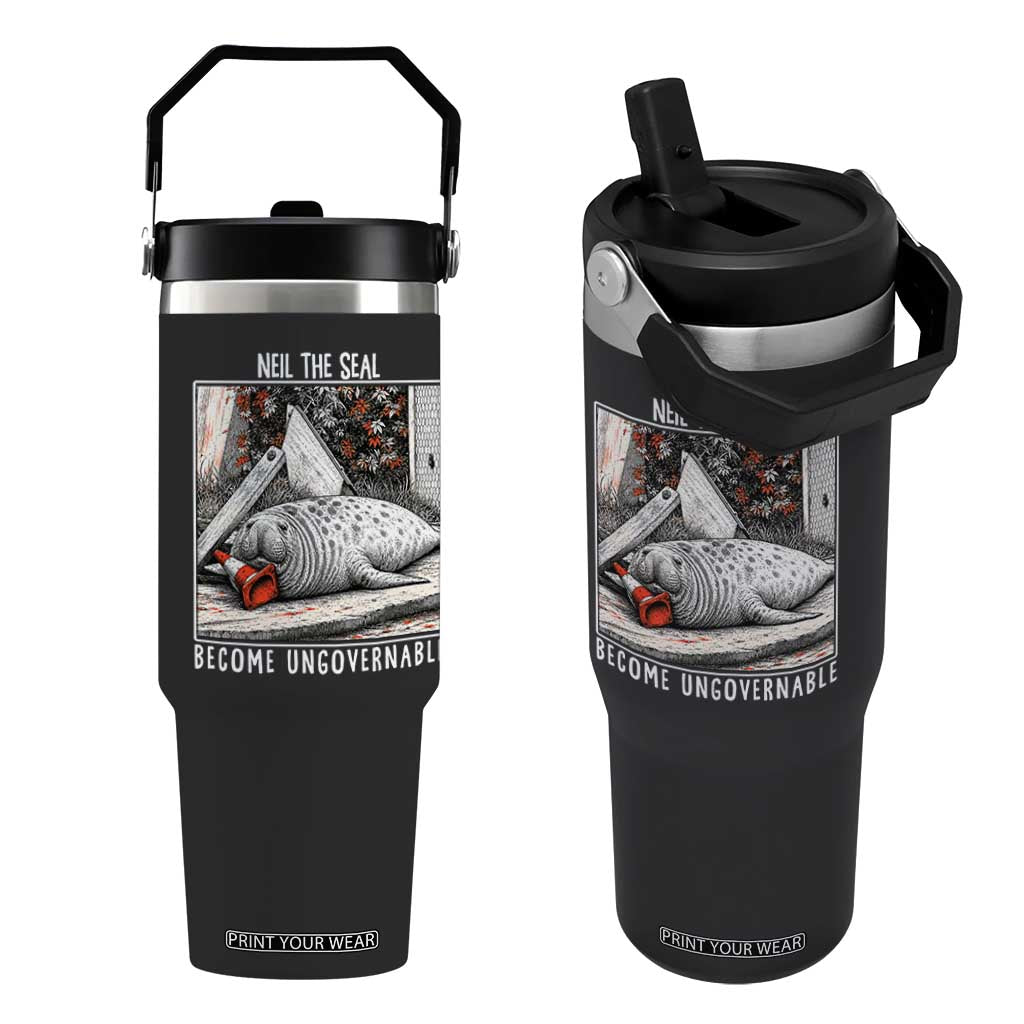 Neil The Seal Become Ungovernable Flip Straw Tumbler Vintage Elephant Seal Animal Meme TS14 One Size: 30 oz Black Print Your Wear