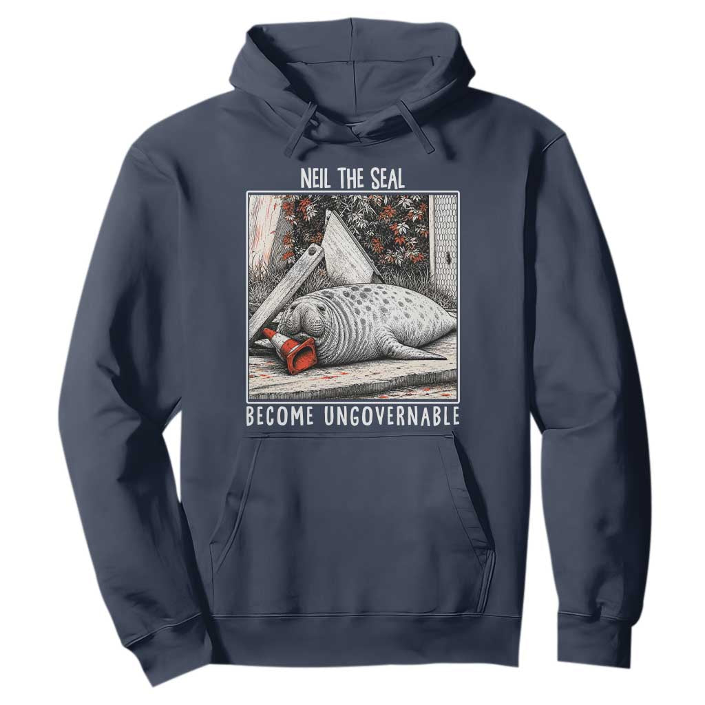 Neil The Seal Become Ungovernable Hoodie Vintage Elephant Seal Animal Meme TS14 Navy Print Your Wear