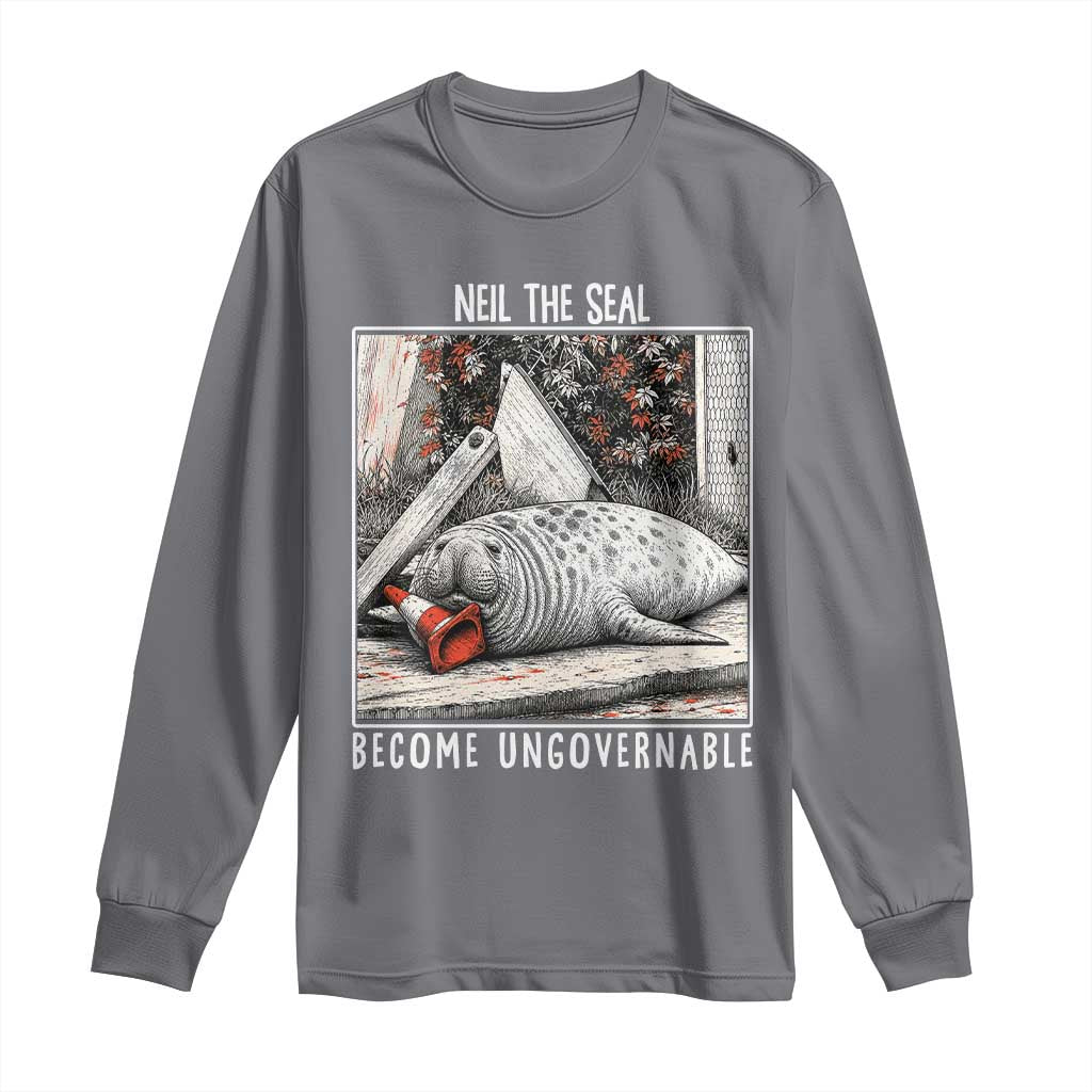 Neil The Seal Become Ungovernable Long Sleeve Shirt Vintage Elephant Seal Animal Meme TS14 Charcoal Print Your Wear