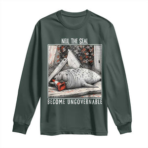 Neil The Seal Become Ungovernable Long Sleeve Shirt Vintage Elephant Seal Animal Meme TS14 Dark Forest Green Print Your Wear