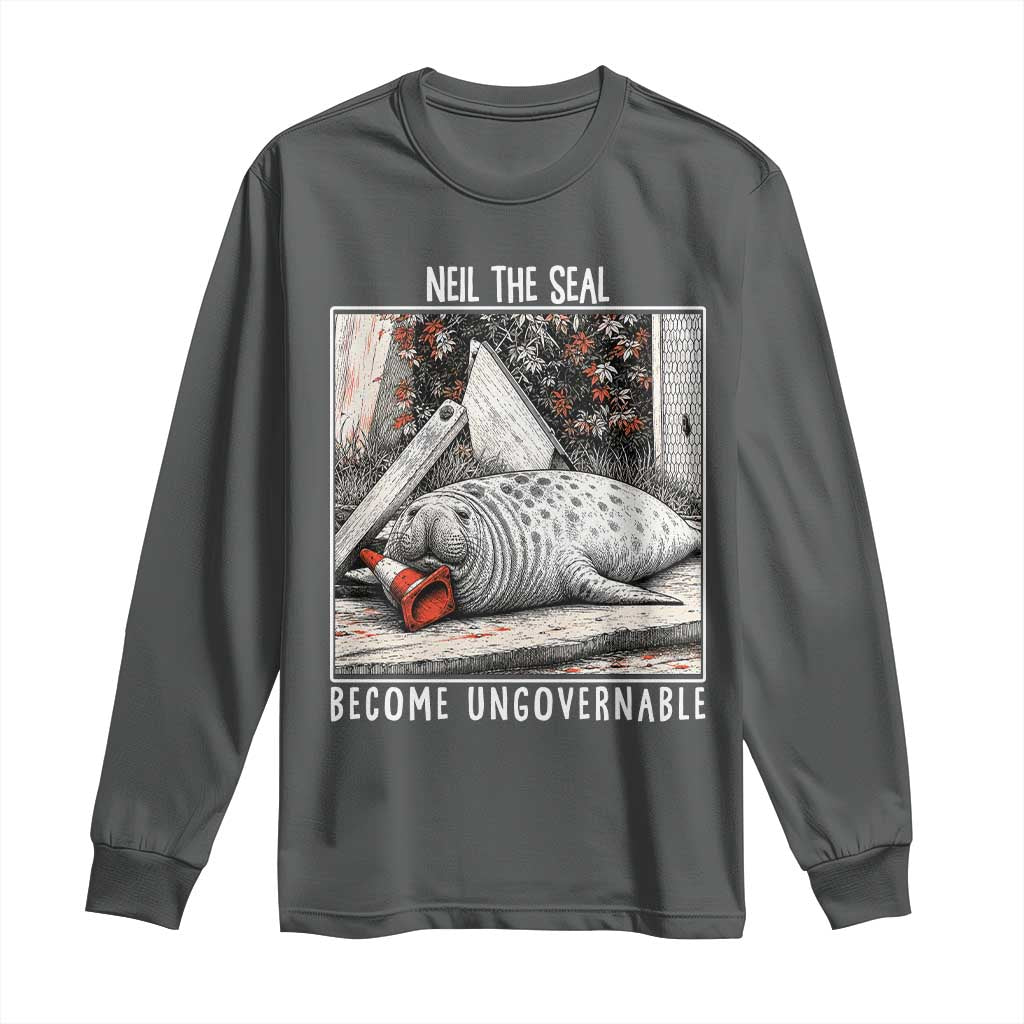 Neil The Seal Become Ungovernable Long Sleeve Shirt Vintage Elephant Seal Animal Meme TS14 Dark Heather Print Your Wear