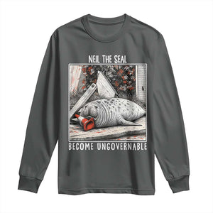 Neil The Seal Become Ungovernable Long Sleeve Shirt Vintage Elephant Seal Animal Meme TS14 Dark Heather Print Your Wear