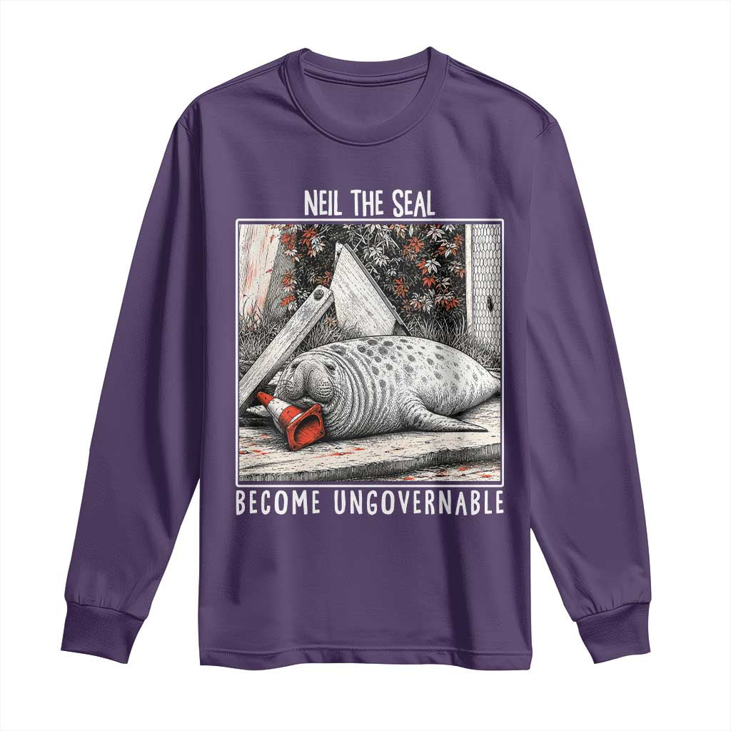 Neil The Seal Become Ungovernable Long Sleeve Shirt Vintage Elephant Seal Animal Meme TS14 Purple Print Your Wear