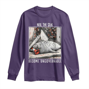 Neil The Seal Become Ungovernable Long Sleeve Shirt Vintage Elephant Seal Animal Meme TS14 Purple Print Your Wear
