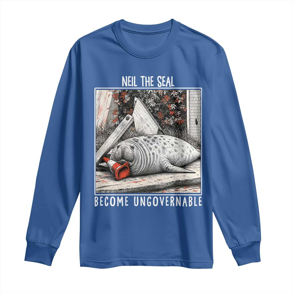 Neil The Seal Become Ungovernable Long Sleeve Shirt Vintage Elephant Seal Animal Meme TS14 Royal Blue Print Your Wear