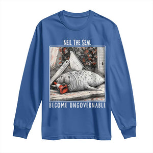 Neil The Seal Become Ungovernable Long Sleeve Shirt Vintage Elephant Seal Animal Meme TS14 Royal Blue Print Your Wear