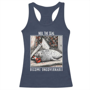 Neil The Seal Become Ungovernable Racerback Tank Top Vintage Elephant Seal Animal Meme TS14 Navy Print Your Wear