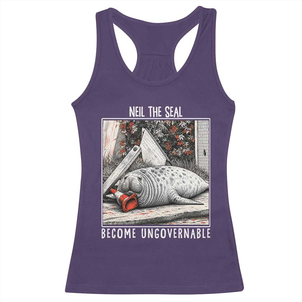 Neil The Seal Become Ungovernable Racerback Tank Top Vintage Elephant Seal Animal Meme TS14 Purple Print Your Wear