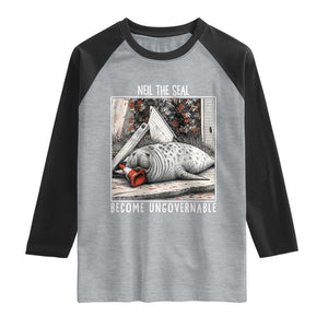 Neil The Seal Become Ungovernable Raglan Shirt Vintage Elephant Seal Animal Meme TS14 Heather Gray Black Print Your Wear