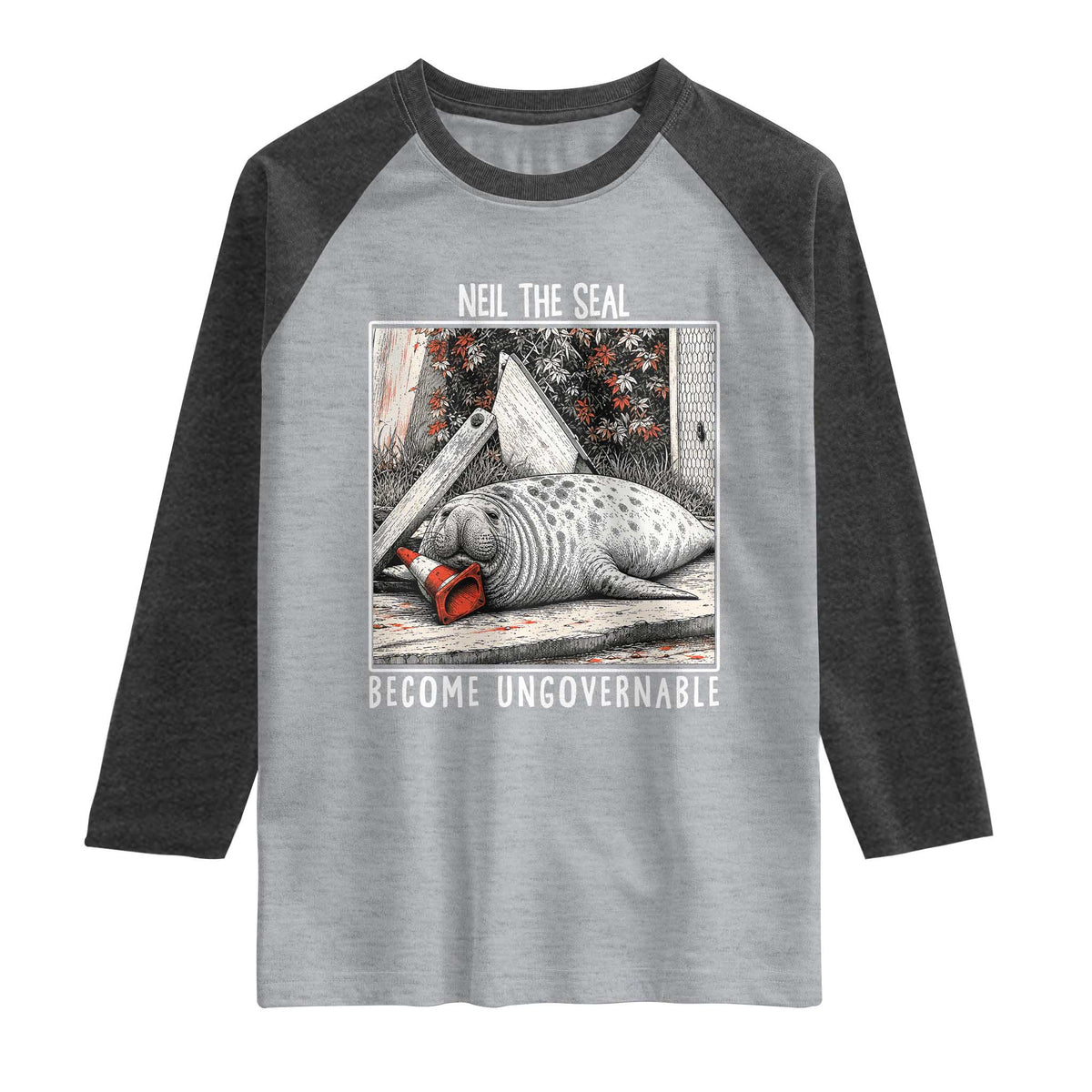Neil The Seal Become Ungovernable Raglan Shirt Vintage Elephant Seal Animal Meme TS14 Heather Gray Heather Charcoal Print Your Wear