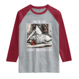 Neil The Seal Become Ungovernable Raglan Shirt Vintage Elephant Seal Animal Meme TS14 Heather Gray Heather Red Print Your Wear