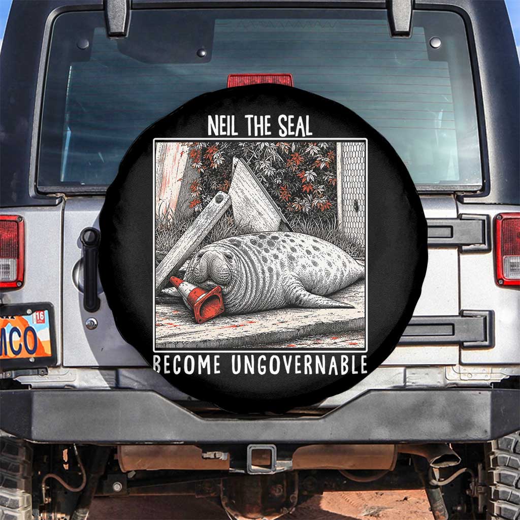 Neil The Seal Become Ungovernable Spare Tire Cover Vintage Elephant Seal Animal Meme TS14 No hole Black Print Your Wear