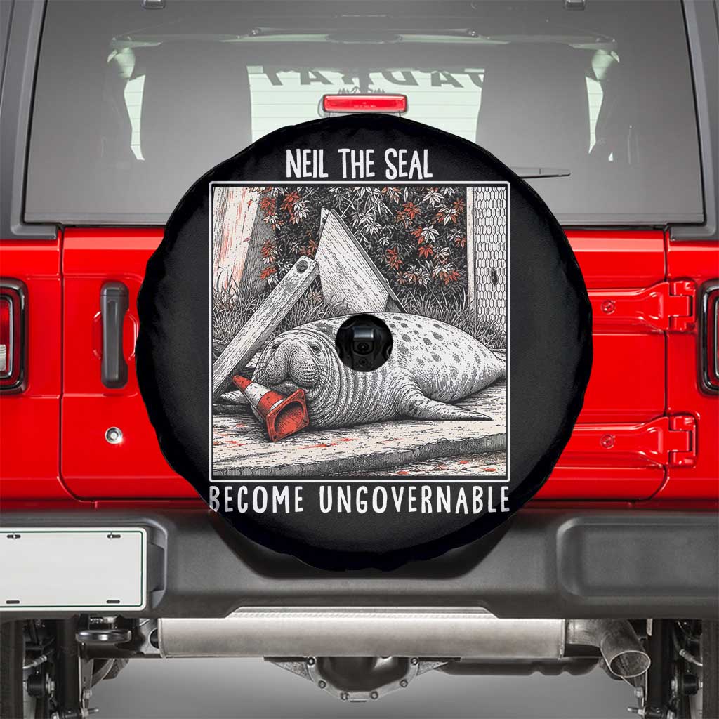 Neil The Seal Become Ungovernable Spare Tire Cover Vintage Elephant Seal Animal Meme TS14 Black Print Your Wear