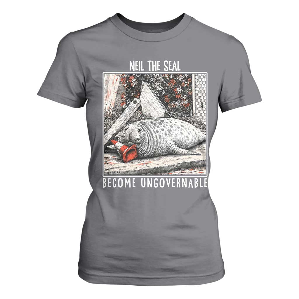 Neil The Seal Become Ungovernable T Shirt For Women Vintage Elephant Seal Animal Meme TS14 Charcoal Print Your Wear