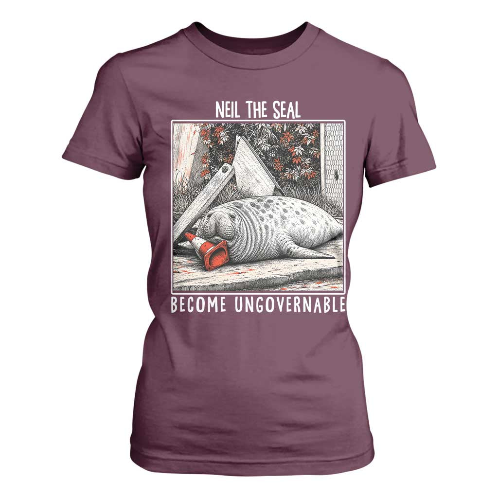 Neil The Seal Become Ungovernable T Shirt For Women Vintage Elephant Seal Animal Meme TS14 Maroon Print Your Wear