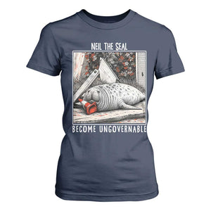Neil The Seal Become Ungovernable T Shirt For Women Vintage Elephant Seal Animal Meme TS14 Navy Print Your Wear