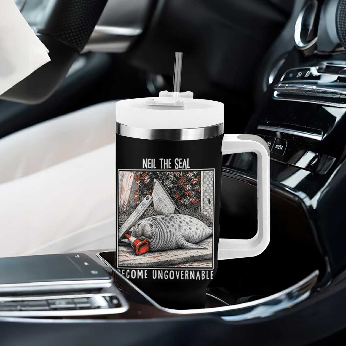 Neil The Seal Become Ungovernable Tumbler With Handle Vintage Elephant Seal Animal Meme TS14 Print Your Wear