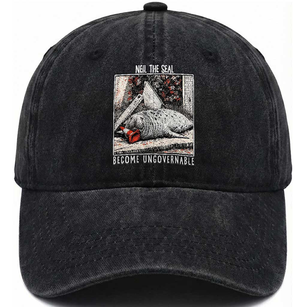 Neil The Seal Become Ungovernable Washed Cotton Baseball Cap Vintage Elephant Seal Animal Meme TS14 Print Your Wear