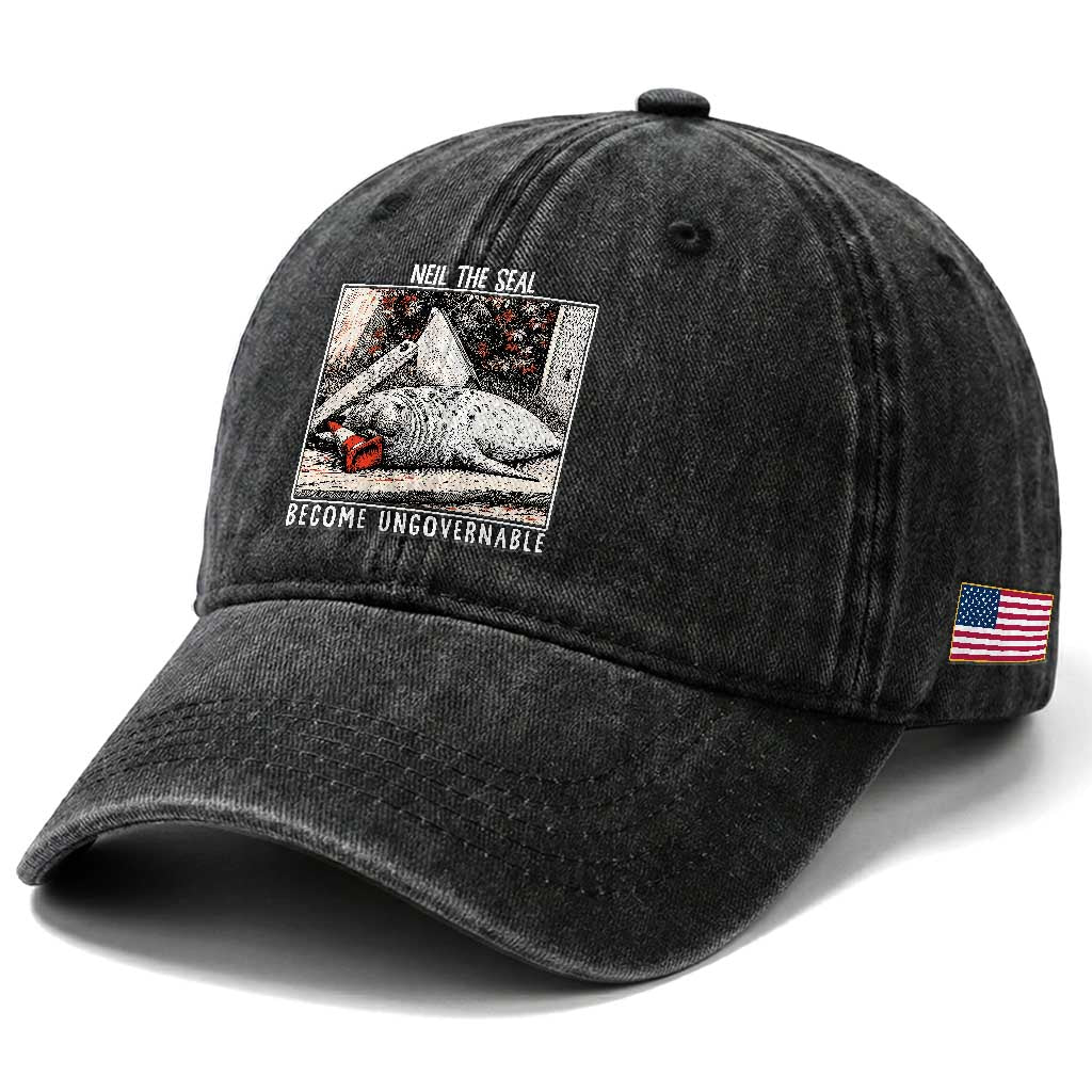 Neil The Seal Become Ungovernable Washed Cotton Baseball Cap Vintage Elephant Seal Animal Meme TS14 Print Your Wear