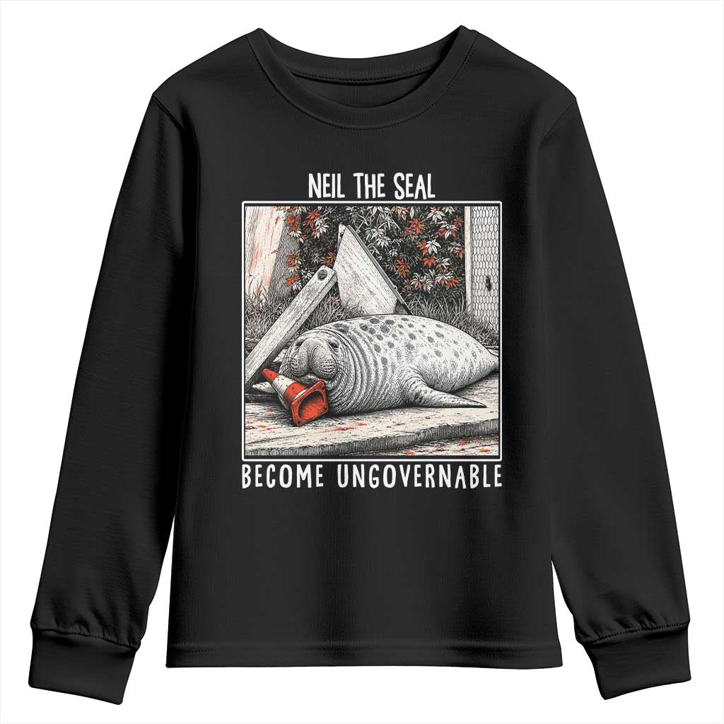 Neil The Seal Become Ungovernable Youth Sweatshirt Vintage Elephant Seal Animal Meme TS14 Black Print Your Wear