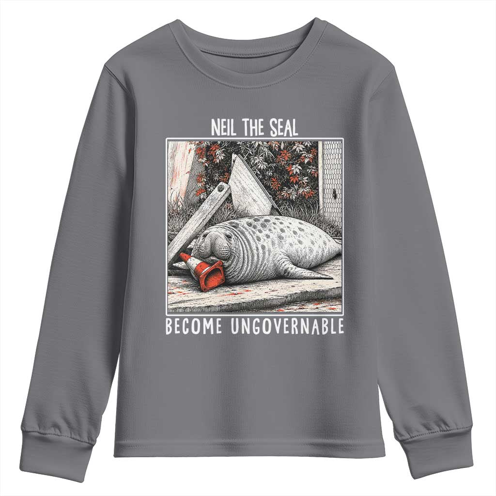 Neil The Seal Become Ungovernable Youth Sweatshirt Vintage Elephant Seal Animal Meme TS14 Charcoal Print Your Wear