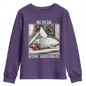 Neil The Seal Become Ungovernable Youth Sweatshirt Vintage Elephant Seal Animal Meme TS14 Purple Print Your Wear