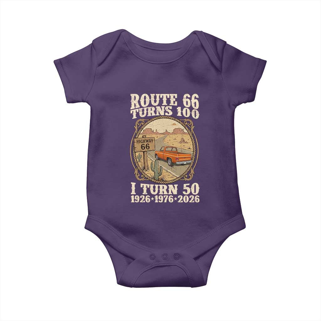 Highway 66 Turn 100 I Turn 50 Baby Onesie Vintage 100 Years 100 Year Centennial Anniversary Souvenir 1926-2026 TS14 Purple Print Your Wear