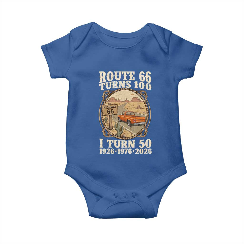 Highway 66 Turn 100 I Turn 50 Baby Onesie Vintage 100 Years 100 Year Centennial Anniversary Souvenir 1926-2026 TS14 Royal Blue Print Your Wear