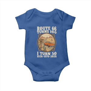 Highway 66 Turn 100 I Turn 50 Baby Onesie Vintage 100 Years 100 Year Centennial Anniversary Souvenir 1926-2026 TS14 Royal Blue Print Your Wear