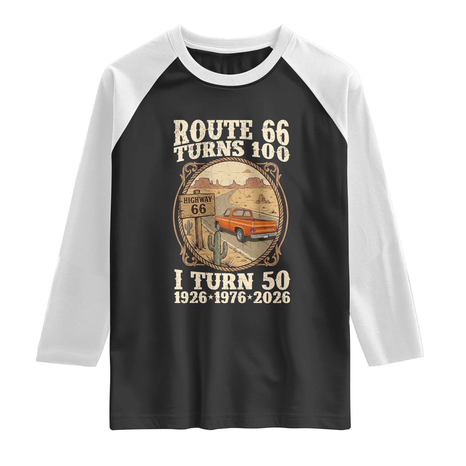 Route Highway 66 Turns 100 I Turn 50 Raglan Shirt Vintage 1976 Road Sign Classic Pickup Truck Lover 50th Birthday Gift TS14 Black White Print Your Wear
