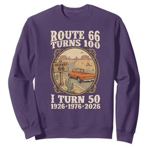 Highway 66 Turn 100 I Turn 50 Sweatshirt Vintage 100 Years 100 Year Centennial Anniversary Souvenir 1926-2026 TS14 Purple Print Your Wear