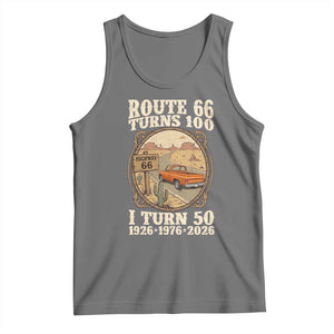 Highway 66 Turn 100 I Turn 50 Tank Top Vintage 100 Years 100 Year Centennial Anniversary Souvenir 1926-2026 TS14 Black Heather Print Your Wear
