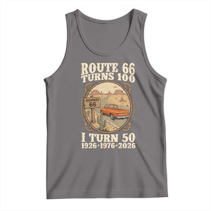 Highway 66 Turn 100 I Turn 50 Tank Top Vintage 100 Years 100 Year Centennial Anniversary Souvenir 1926-2026 TS14 Deep Heather Print Your Wear