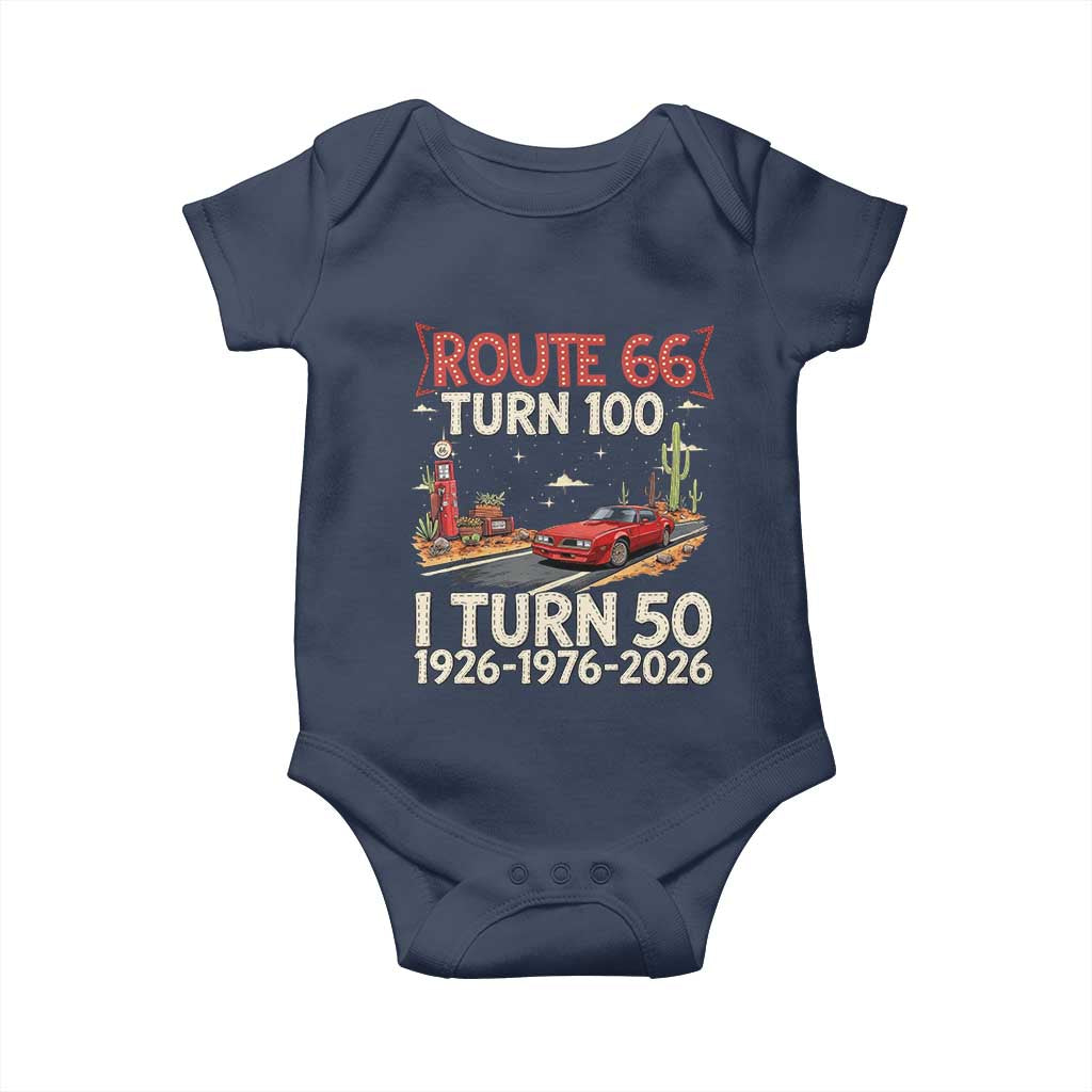 Highway 66 Turn 100 I Turn 50 Baby Onesie Vintage 1976 Road Sign Classic Muscle Car Lover 50 Year Old Gift TS14 Navy Print Your Wear