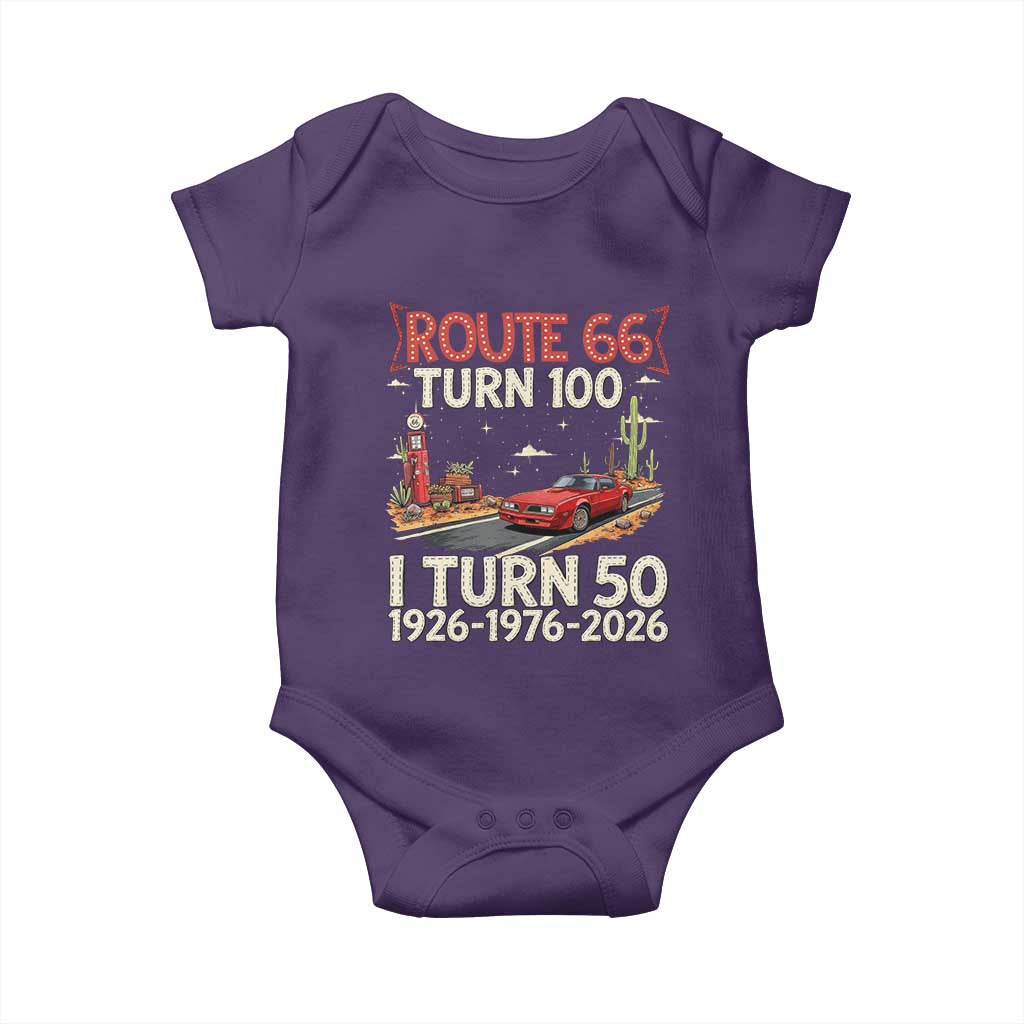 Highway 66 Turn 100 I Turn 50 Baby Onesie Vintage 1976 Road Sign Classic Muscle Car Lover 50 Year Old Gift TS14 Purple Print Your Wear