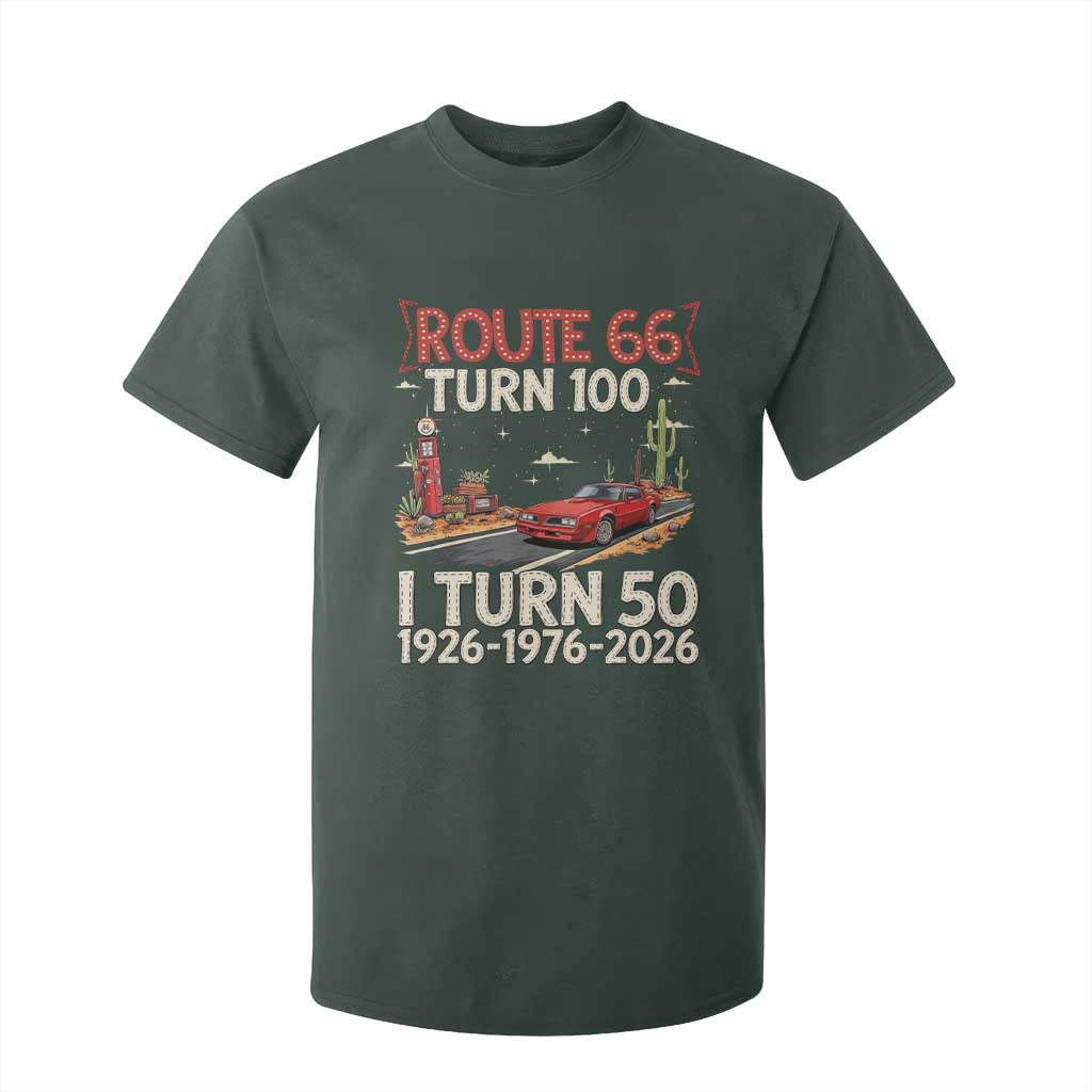 Highway 66 Turn 100 I Turn 50 T Shirt For Kid Vintage 1976 Road Sign Classic Muscle Car Lover 50 Year Old Gift TS14 Dark Forest Green Print Your Wear