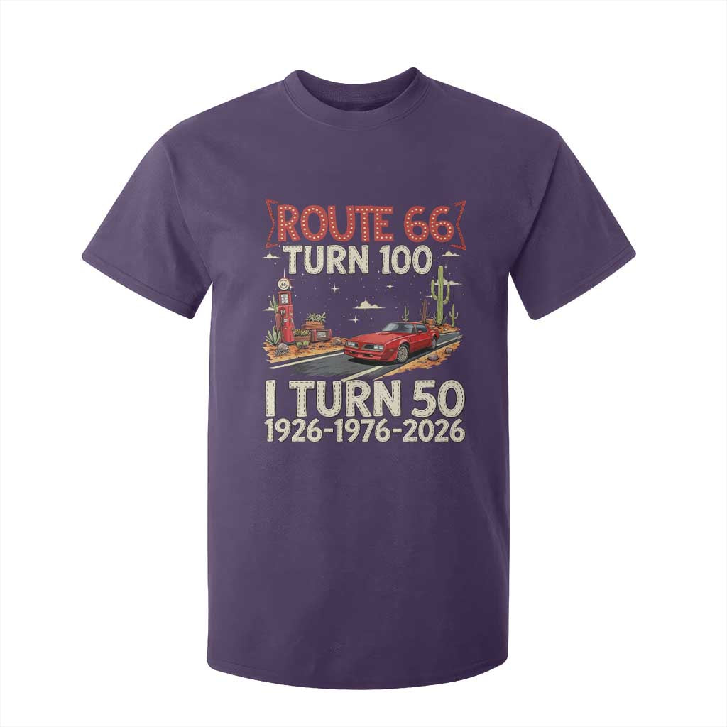 Highway 66 Turn 100 I Turn 50 T Shirt For Kid Vintage 1976 Road Sign Classic Muscle Car Lover 50 Year Old Gift TS14 Purple Print Your Wear