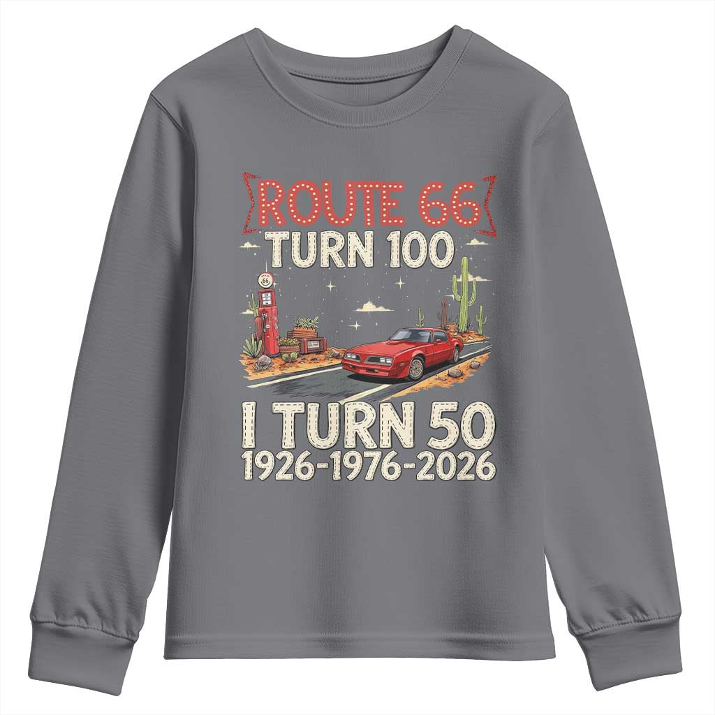 Highway 66 Turn 100 I Turn 50 Youth Sweatshirt Vintage 1976 Road Sign Classic Muscle Car Lover 50 Year Old Gift TS14 Charcoal Print Your Wear